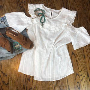 BCBGeneration Cold Shoulder White Cotton Top Med